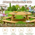 thumbnail image 5 of Heavy Duty 8 Person Round Picnic Table with 4 Built in Benches Umbrella Hole Natural Wood Metal Outdoor Set for Garden Backyard Patio, 5 of 18