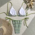 thumbnail image 6 of YTCAMLO Women's Colorblock Stripes Bikini Sets Summer Trendy Halter Tied Triangle High Cut Thong Cheeky Two Piece Bathing Suit, Green M, 6 of 9