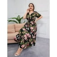 thumbnail image 5 of Women Plus Size Short Sleeve Dress Loose Summer Casual A-Line Flowy Midi Dresses Black XXXL, 5 of 8