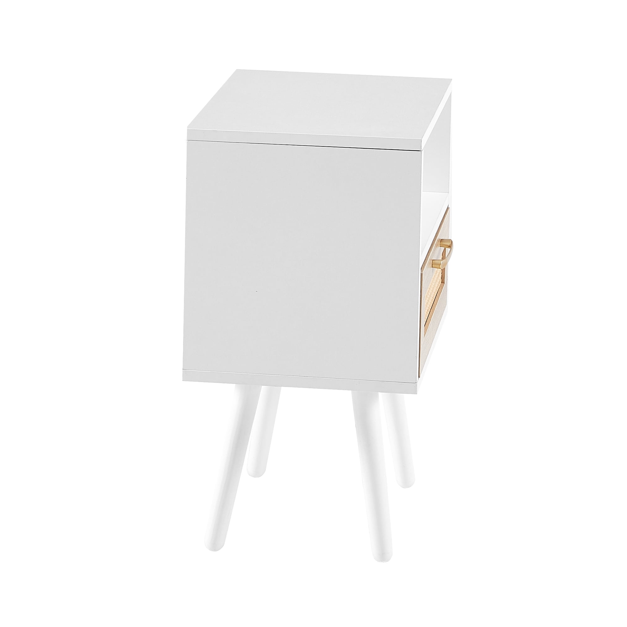 Kepooman Rattan Nightstand, 15.75" Bedside Table with Drawer and Solid Wood Legs, Wood End Table for Bedroom, White Kepooman Rattan Nightstand, 15.75" Bedside Table with Drawer and Solid Wood Legs, Wood End Table for Bedroom, White