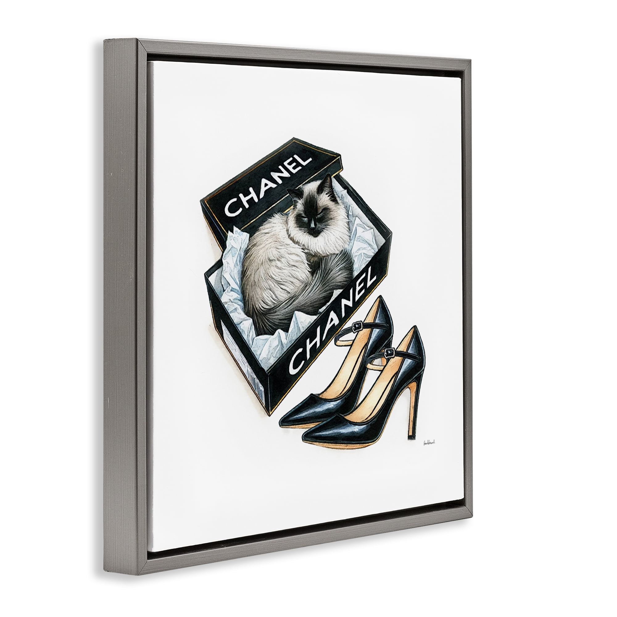 Stupell Industries Cat in Glam Shoebox Animals Painting Gray Floater Framed Canvas Art Print Wall Art, 25 x 25