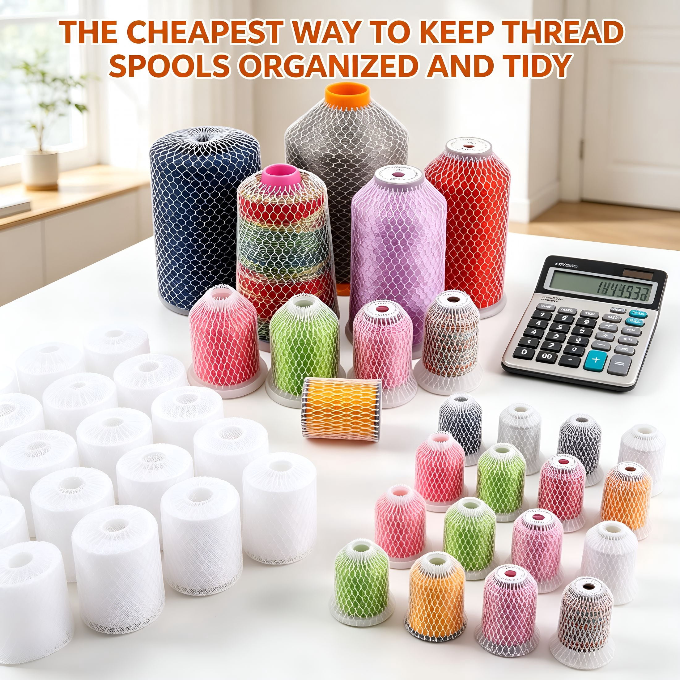 TUWAFE 100Pcs Thread Net Spool Saver for Different Sizes of Embroidery Sewing Quilting and Serger Thread Spools/Cones-9.8"(25Cm) Long Each Piece