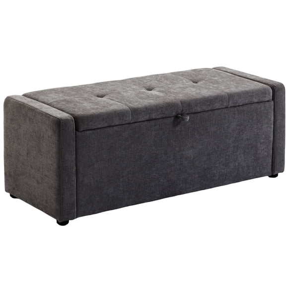 HOMCOM Storage Ottoman Bench, Ottoman with Wide Padded Seat, Dark Grey