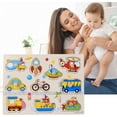 thumbnail image 1 of Kids Wooden Peg Puzzles Set With Alphabet Numbers Fruits Animals And Vehicles, 1 of 9