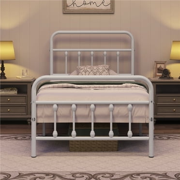 Yaheetech Classic Iron Platform Bed with High Headboard and Footboard, Twin, White