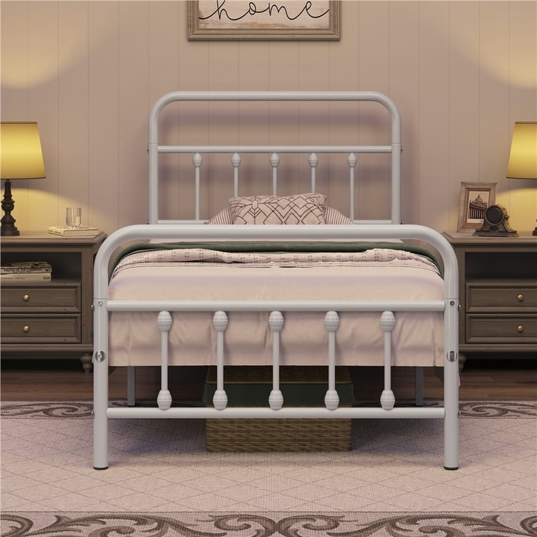 Yaheetech Twin Iron Platform Bed, White Classic Design photo 1