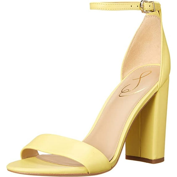 Sam Edelman Yaro Butter Yellow Block Heel Ankle Strap Open Toe Heeled Sandals (Butter Yellow, 7)