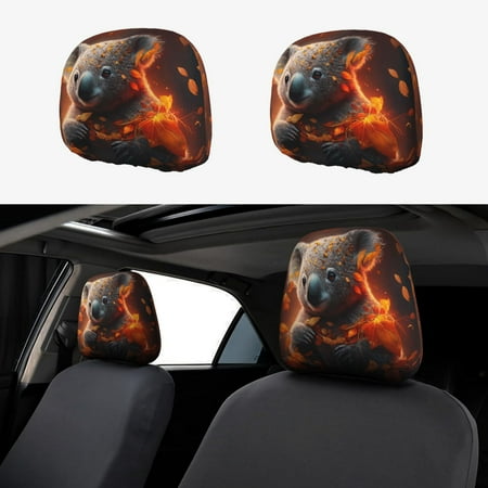 2 PCS Car Headrest Cover Cute Maple Leaf Koala Breathable Flexible Elastic Car Seat Head Rest Protector Headrest Cover Universal for Most Cars