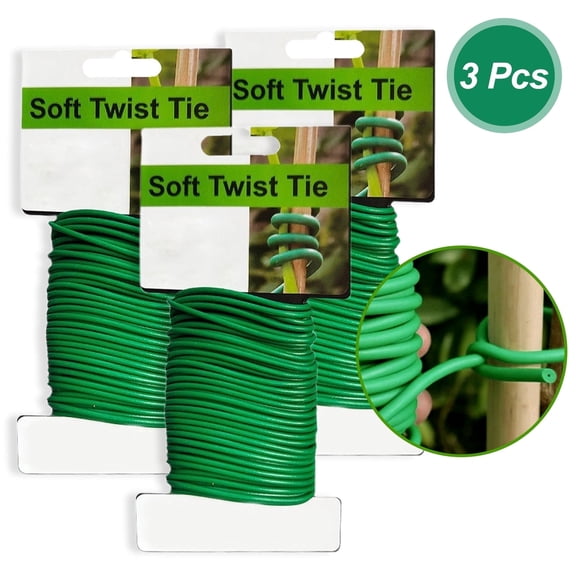 Tripumer 3Pcs 100 feet Green Heavy Duty Twist Wire Plant Ties Garden Support Ties for Climbing Tomato Vegetables