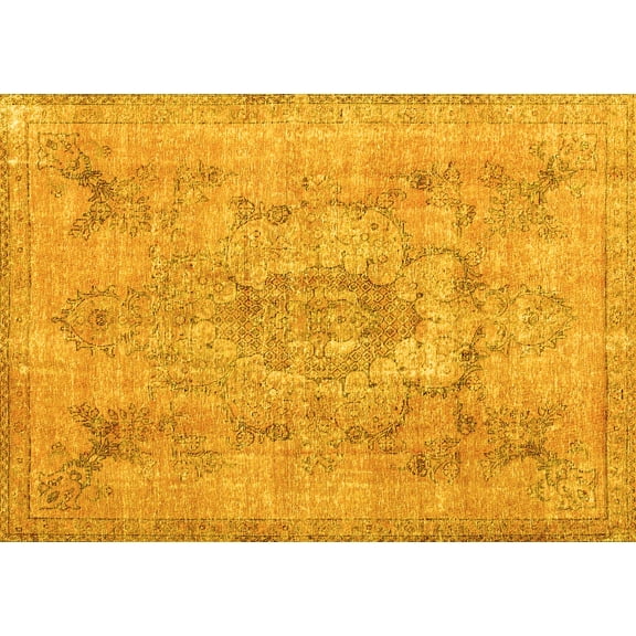 Ahgly Company Machine Washable Indoor Rectangle Persian Yellow Bohemian Area Rugs, 5' x 7'