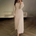 thumbnail image 3 of XVJRHAK Women Elegant Bodycon Dress Crew Neck Long Dress Elegant Long Sleeve Ribbed Bodycon Maxi Dresses (Beige,XL), 3 of 5