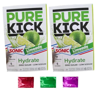 Pure Kick Limeade Hydration Drink Mix Singles to Go(Box of 2), Zero Sugar Sonic Hydrate Water Enhancer Drink Mix Packets Powder Stick Beverages w/Bonus Snoep in Beperkte Oplage