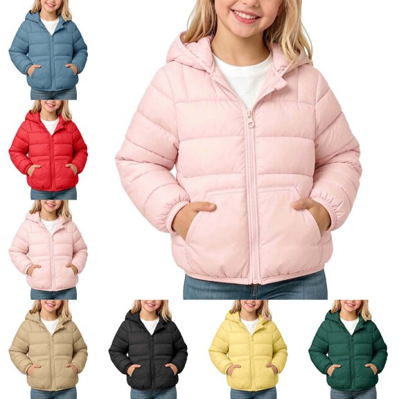 ITSAME Girls Hooded Puffer Jacket Long Sleeve Lightweight Winter Quilted Warm Coat with Pockets Yellow Size 6
