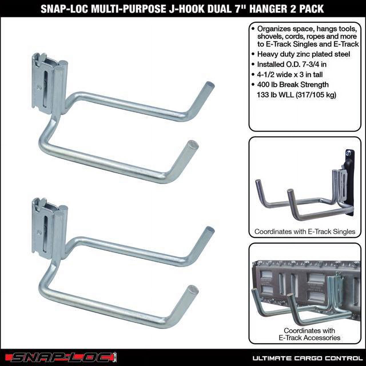 SNAP-LOC Multi-Purpose J-Hooc Dual 8" Hanger 2-Pack, Logistic Tie-Down for Pickups, Trucks, Trailers