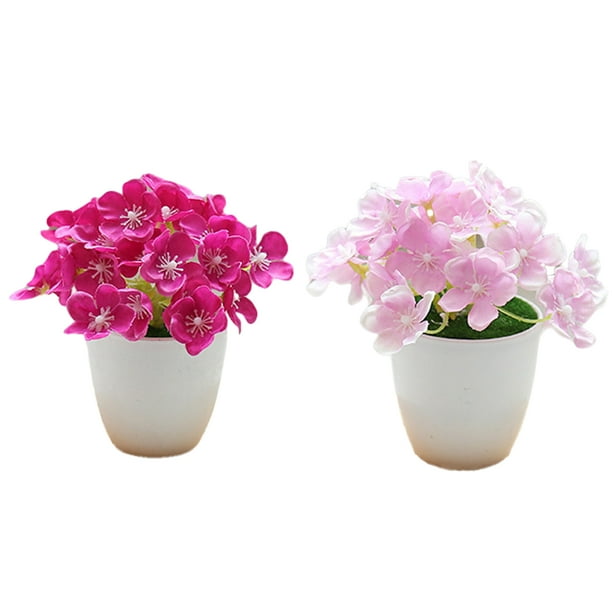 2 piezas de simulación de hortensia pequeña, bonsái, flor de seda, simulación de planta verde, decoración interior, planta artificial, planta en maceta