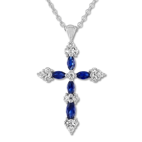 Divine Creation 2.20 Ctw Marquise Cut Blue Sapphire Cross Shape Pendant For Womens 14K Rose Gold Finish 925 Sterling Silver