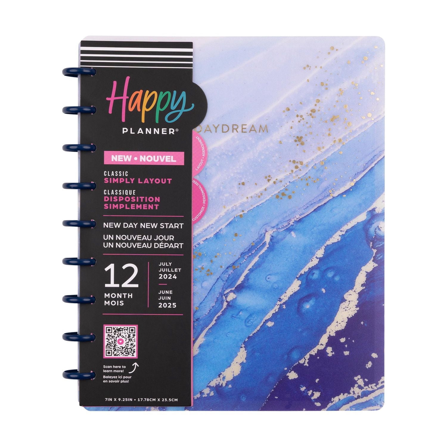Simply by Happy Planner, New Day New Start Weekly Monthly Planner, Classic 7" x 9.25" Size, July 2024-June 2025