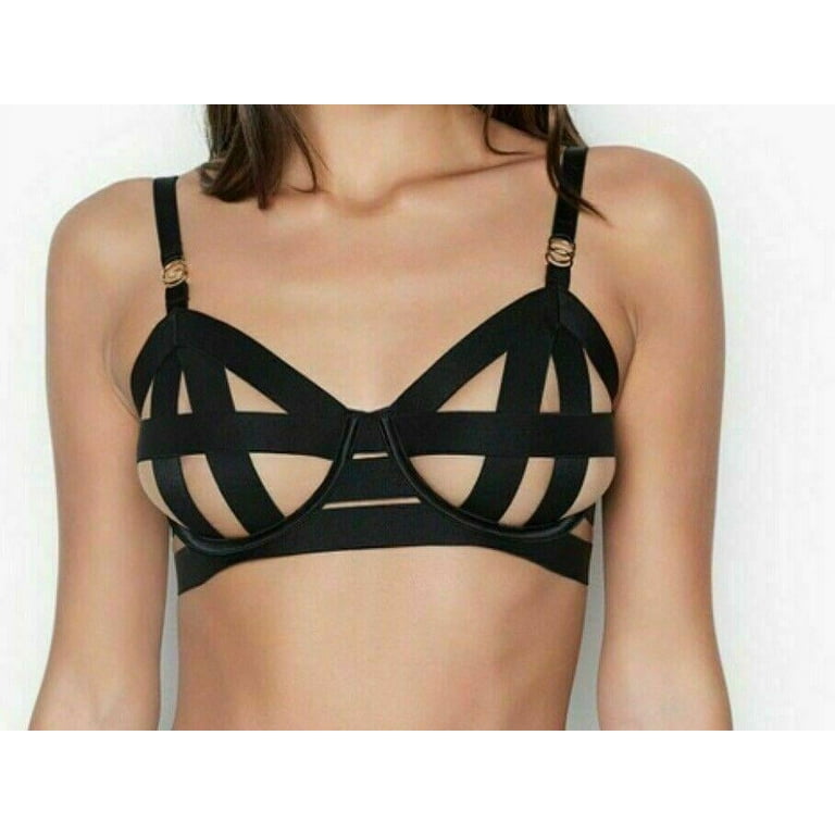 Victoria's Secret BLACK Luxe Lingerie Unlined Strappy Demi Bra 36D NWT 