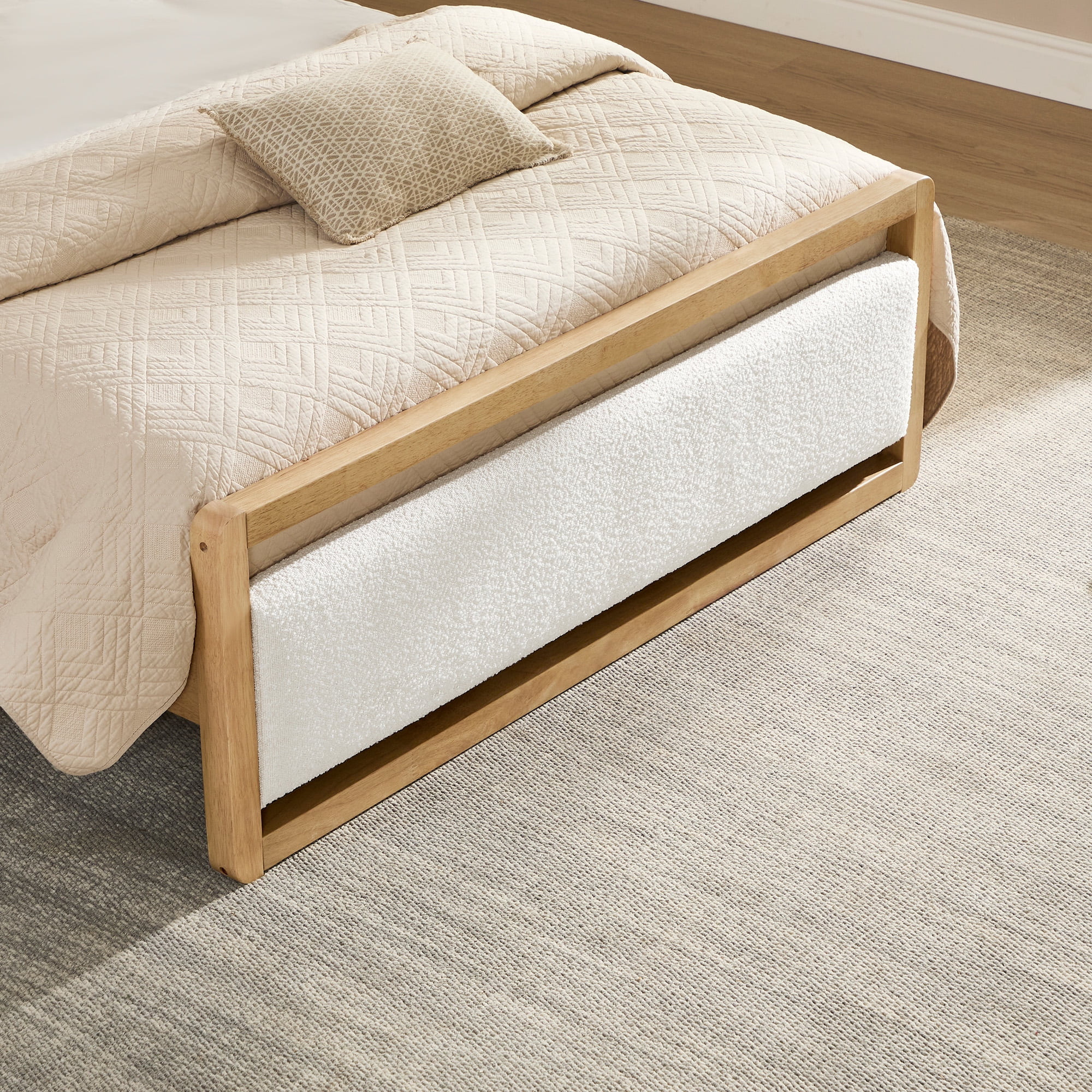 Spruce & Spring Modern Upholstered Platform Bed Frame with USB and Type-C Charging Beige, Queen