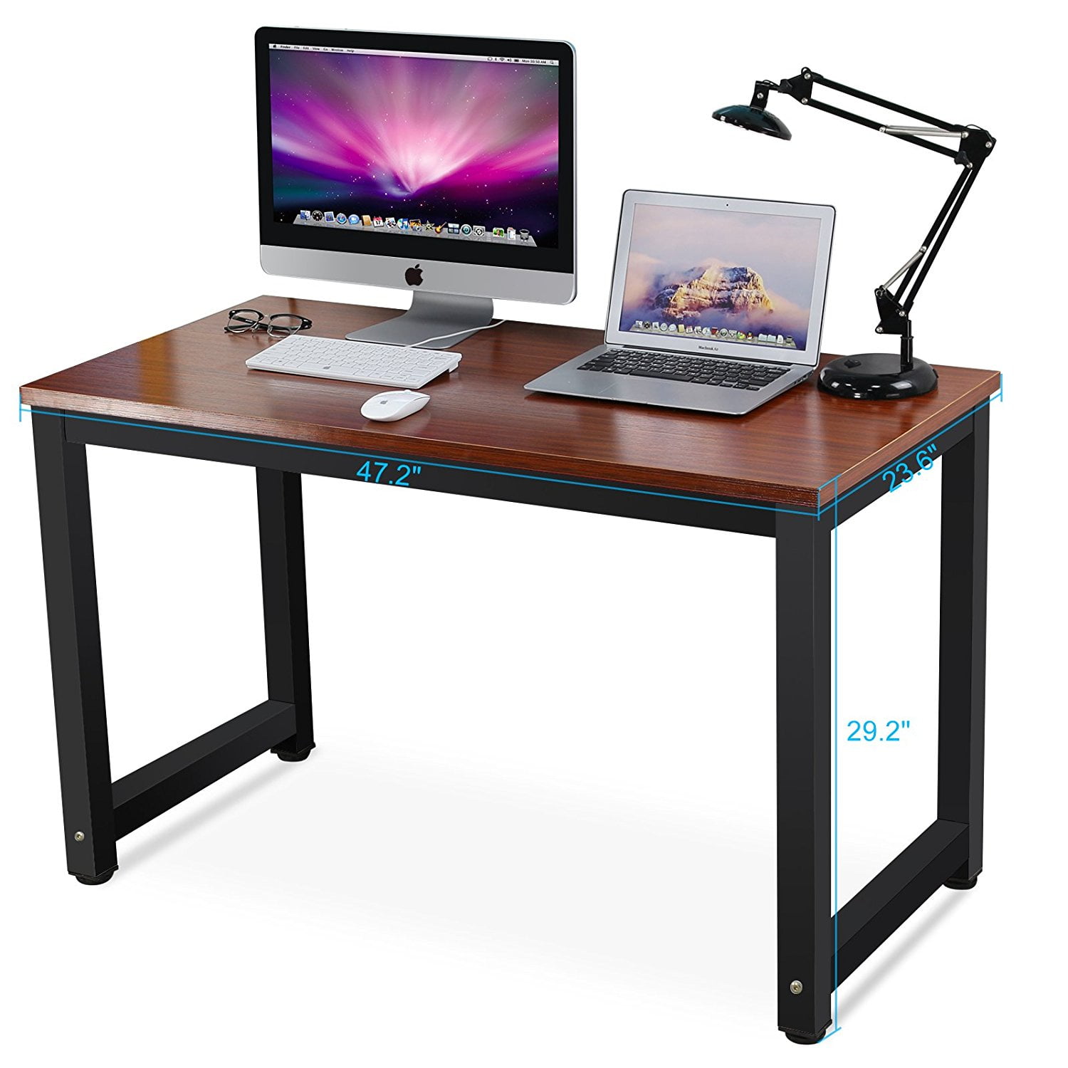 Tribesigns Computer Desk 55 Large Office Table Study Writing Workstation Walnut White Leg