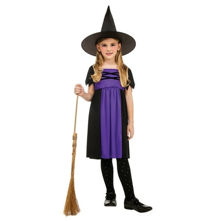 Girls Witch Halloween Costume and Wizard Hat