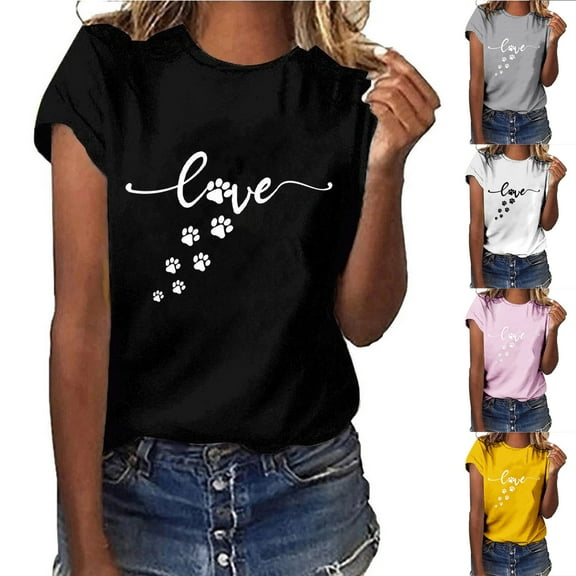 Fesfesfes Womens Fitted Tshirts Valentine's Day Fashion Woman Causal Round-Neck Printing Blouse Short Sleeve T-Shirt Tops Work Tops 14(XXXL)