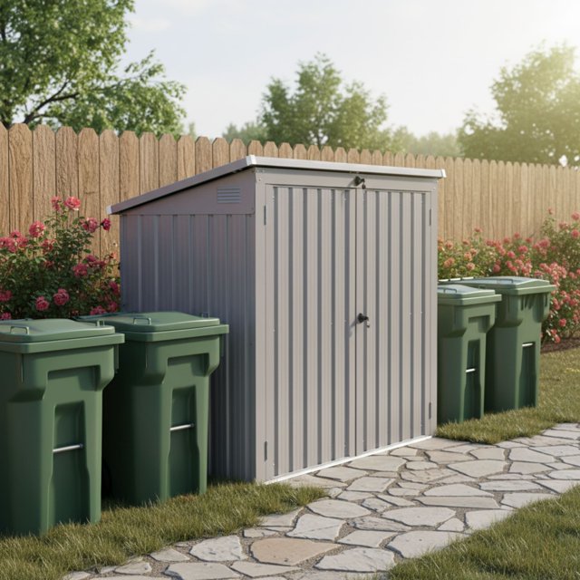 Homy Casa Abri Métallique pour Bacs à Ordures Extérieurs, Rangement Verrouillable et Résistant aux Intempéries