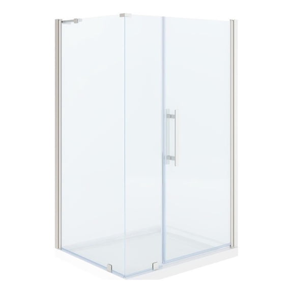 Pasadena 48 x 36 x 74-3/4 Corner Shower Kit with Base and Door in Satin Nickel