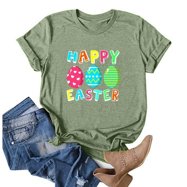 Daisyyozoid Chemise Joyeuses Pâques pour Femmes Manches Courtes Col Rond Blouse Ample Décontractée
