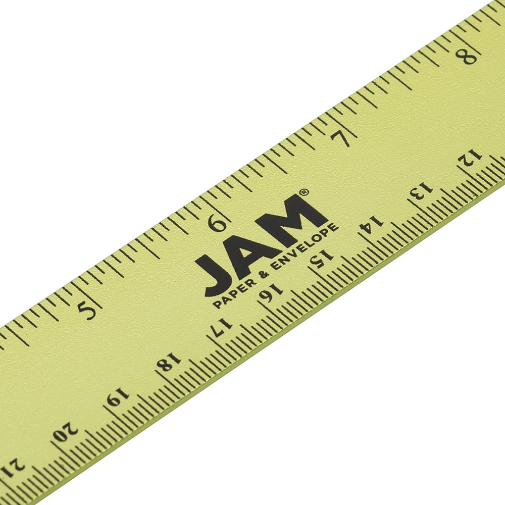 JAM Paper Stainless Steel Lime Green Metallic Ruler, 12 in, Cork Backing, 12/Pack