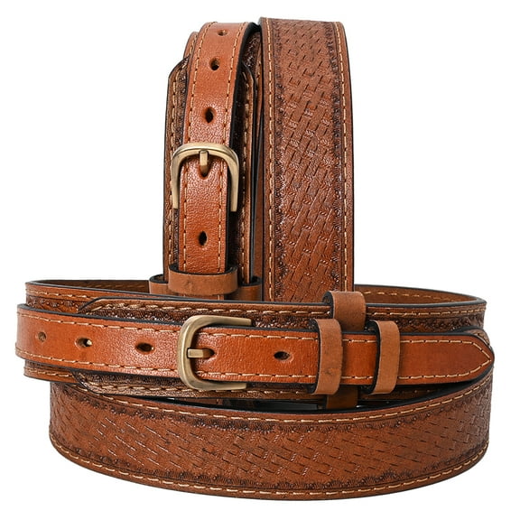 HILASON Western Genuine Leather Belt for Men Women Cowboy Cowgirl Handmade Unisex Full Grain Heavy Duty Basketweave Tooled