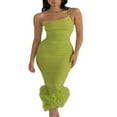 thumbnail image 1 of Femmes Plume Ourlet Robe Sans Manches Spaghetti Sangle Bodycon Midi Robe Cocktail Party Clubwear, 1 of 6