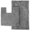 thumbnail image 1 of Bath Mat Set by LuxUrux, Bathroom Rugs Sets 2 Piece Soft Plush Bath Rug +Squared Cut Out Toilet Mat.1 Microfiber Shaggy Carpet, Super Absorbent (Curved Set Square, Light Grey), 1 of 8