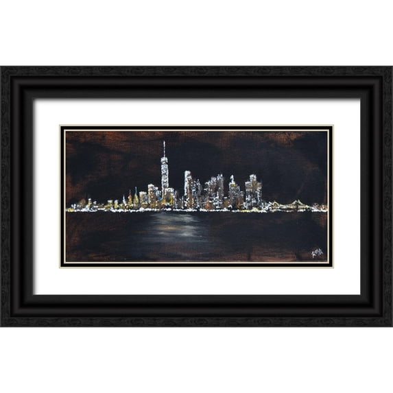 Jenner, Roya 24x14 Black Ornate Wood Framed with Double Matting Museum Art Print Titled - Abstract NYC Skyline