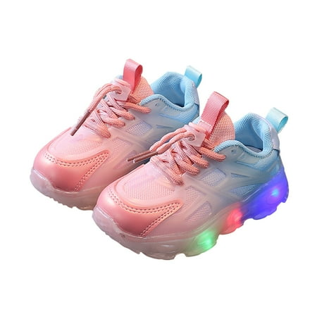 

Durtebeua Boys Sneakers Children s Sneakers Color Gradient Light Shoes Dad Shoes Lace Up Soft Soles Baby Running Sports Shoes Pink 12-18 Months