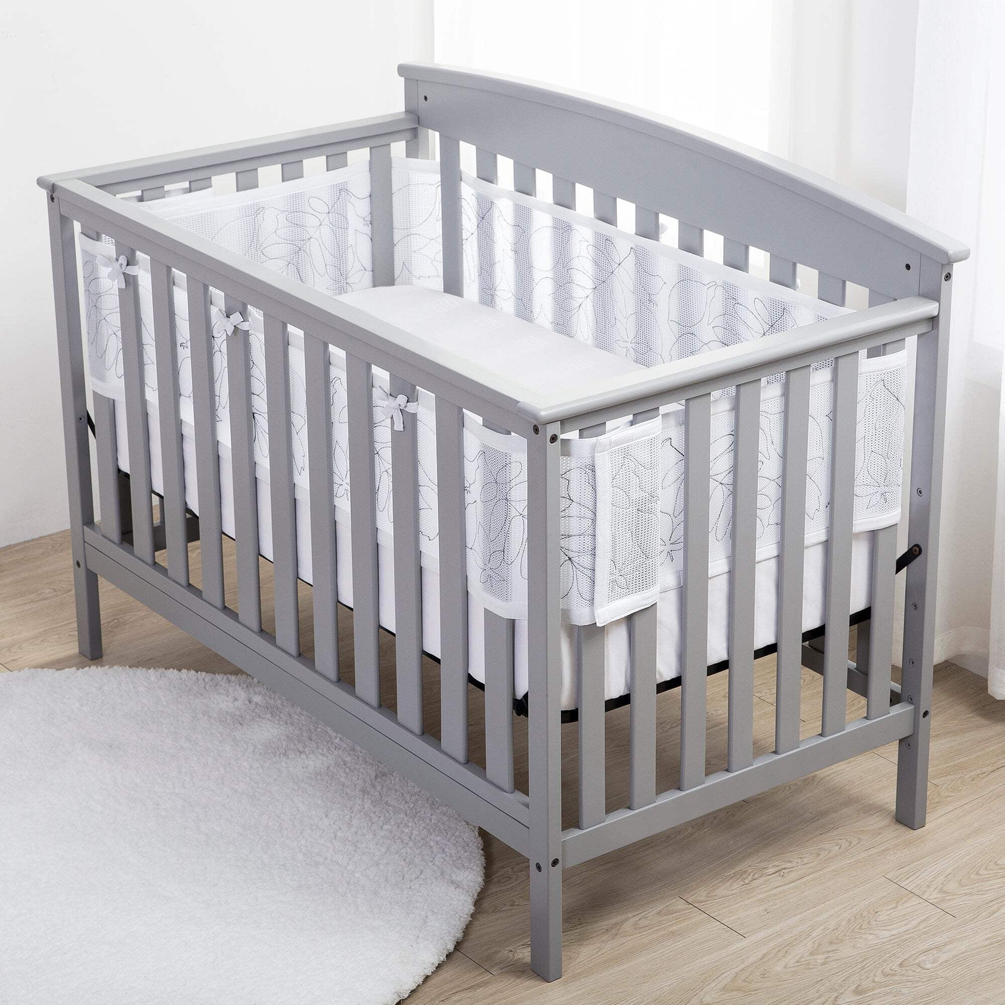 BreathableBaby Breathable Mesh Crib Liner – Deluxe Embroidered Collection – Feathered Friends