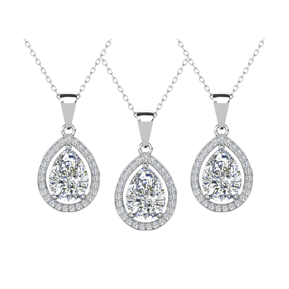 Cate & Chloe Pack of 3 - Isabel 18k White Gold Plated Teardrop Necklace with Simulated Diamonds for Women