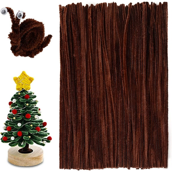 100 Bulk Pipe Cleaners Chenille Stems, Dark Brown, 30cm/11.8 inches