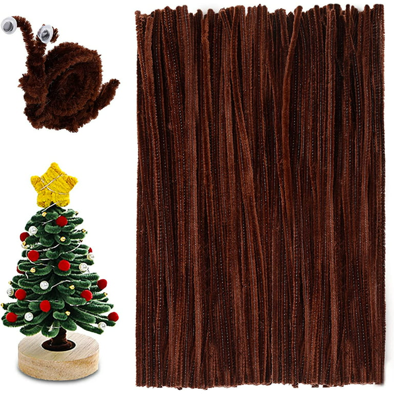100 Pieces Pipe Cleaners Chenille Stem Solid Color Pipe Cleaners Bulk for  Halloween、Christmas DIY Craft Supplies Thick Dark Brown Pipe Cleaners