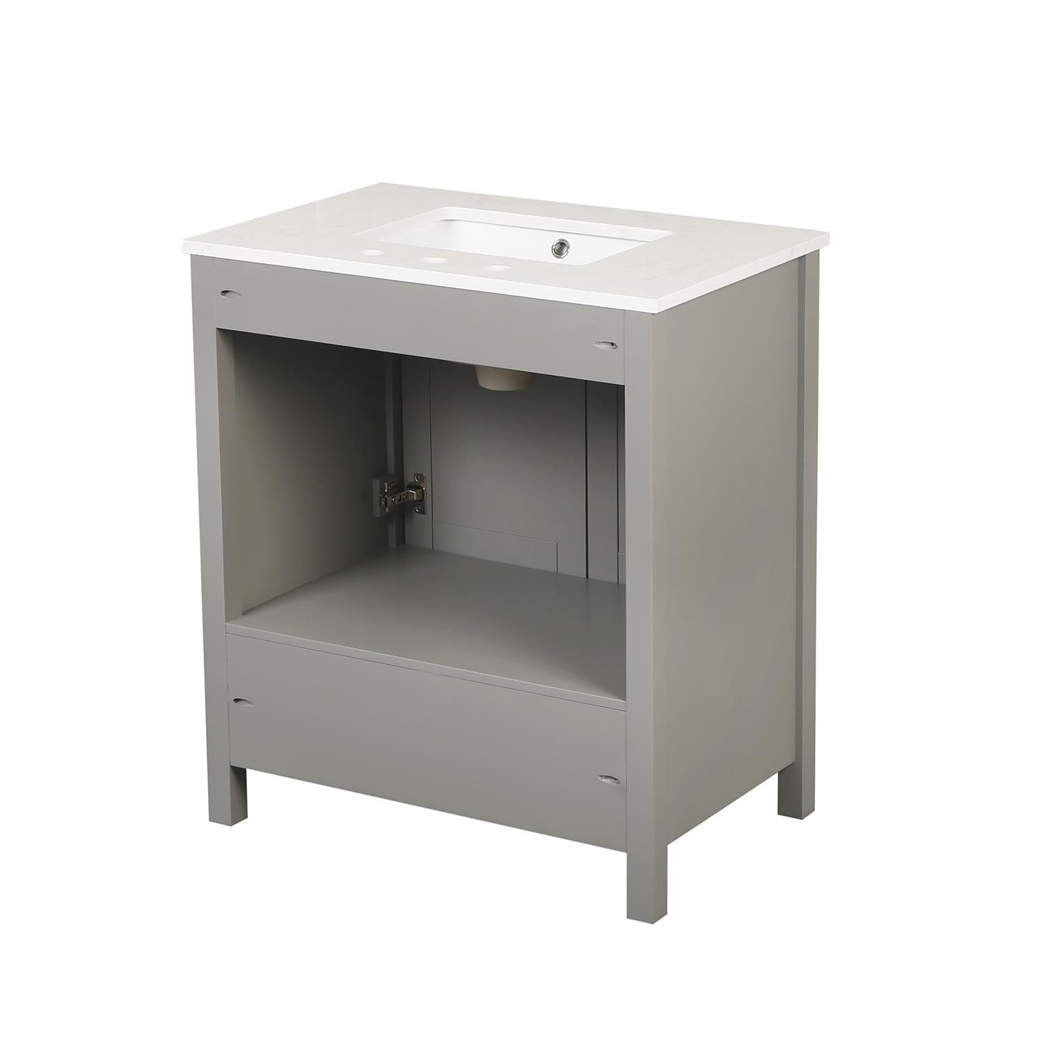 Demi Bonn 30" Freestanding Bathroom Vanity with Sink, Carrara Engineered Marble Vanity Top, Soft-Close Door, Under-mounted Rectangular Ceramic Sink, Gray