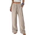 thumbnail image 2 of LEKWK Womens Wide Leg Pants Woman Loose Fit High Waisted Wide Leg Pants with Drawstring Textured Palazzo Pants for Summer Beach Wear Outfits Wear, 2 of 9
