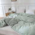 thumbnail image 4 of Move Over Green Duvet Cover King White Pom Poms Quilt Cover Only Ball Fringe Pattern Washed Microfiber No Filling, 4 of 10