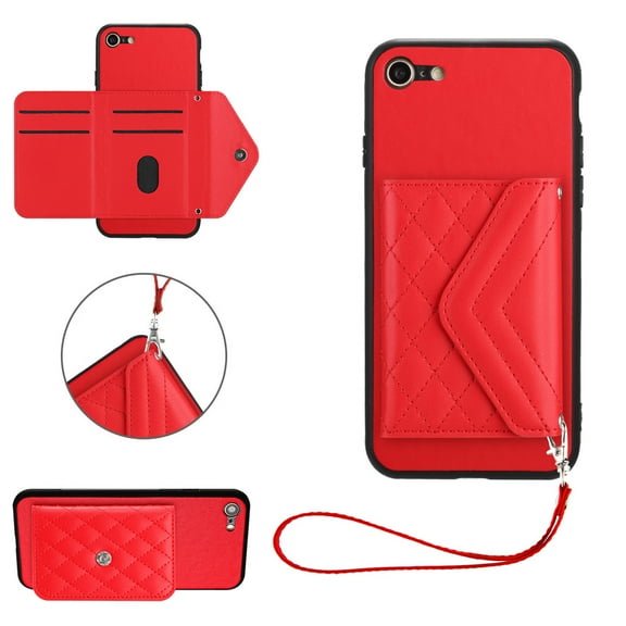 TECH CIRCLE Wallet Case For iPhone 7 8 /iPhone SE with Card Holder,Flip Premium PU Leather Magnetic Clasp Kickstand Heavy Duty Protective Cover with Wrist Strap for Apple iPhone 7 8 SE 2022 4.7",Red