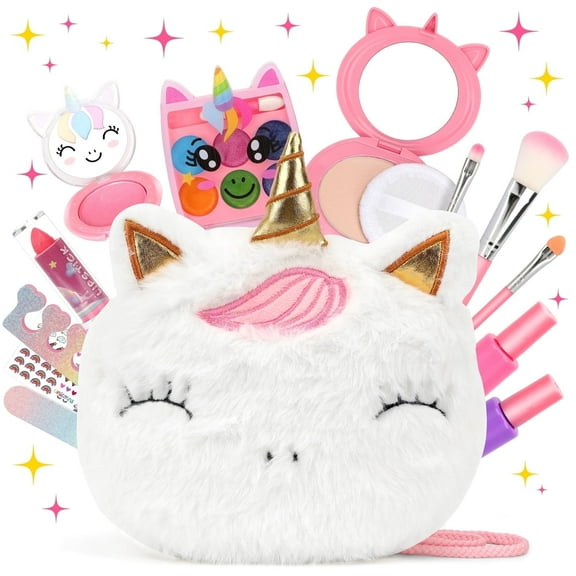 Sendida Kids Makeup Kit for Girl Toys with Small Coin Unicorns Purse, Real Washable Makeup Set Unicorns-Gifts for Little Girls Princess Age 3 4 5 6 7 8 9 Year Olds