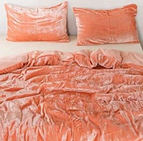 Thread Connect Velvet Duvet Cover Peach Color King/Queen Size Comforter Set, Boho Bedding Sheets Crushed Velvet bedding sets Ties Closure, (1 Duvet Cover & 2 Pillowcases)