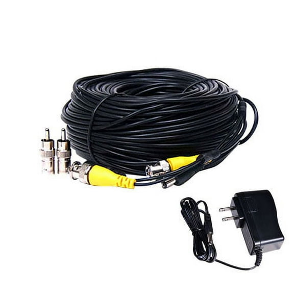 VideoSecu 50ft Video Power Extension Cable Wire Cord and 12V DC 500mA Power Adapter with Free RCA/BNC Adapters b5h