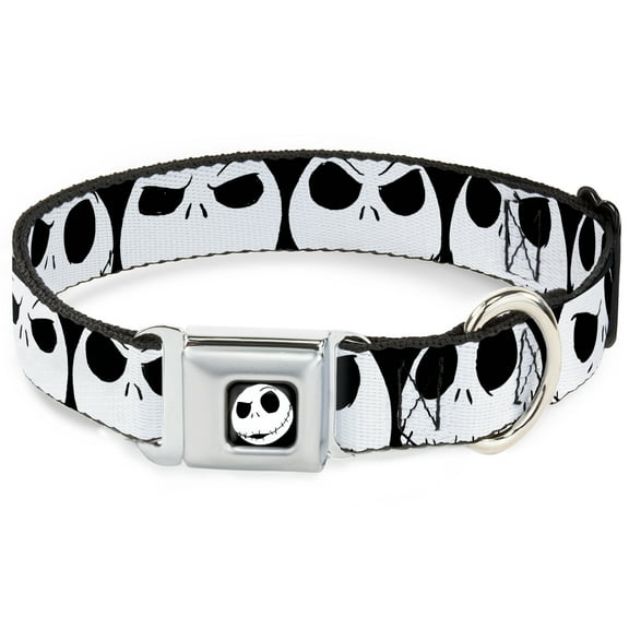 Disney Pet Collar, Dog Collar Metal Seatbelt Buckle, Nightmare Before Christmas Jack Expressions Black White, 9.5 to 13 Inches 1.0 Inch Wide