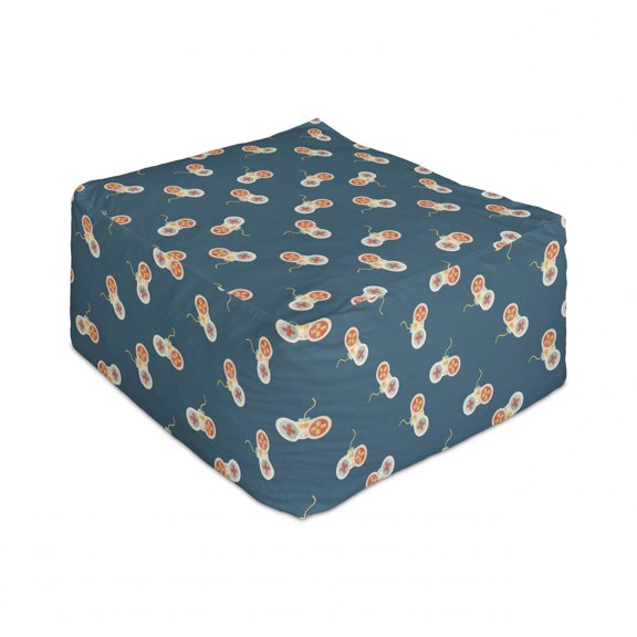 Ambesonne Gaming Rectangle Pouf, Retro Video Games Consoles Repetitive Pattern, Under Desk Foot Stool for Living Room Office Ottoman with Cover, 25", Petrol Blue, Multi-color