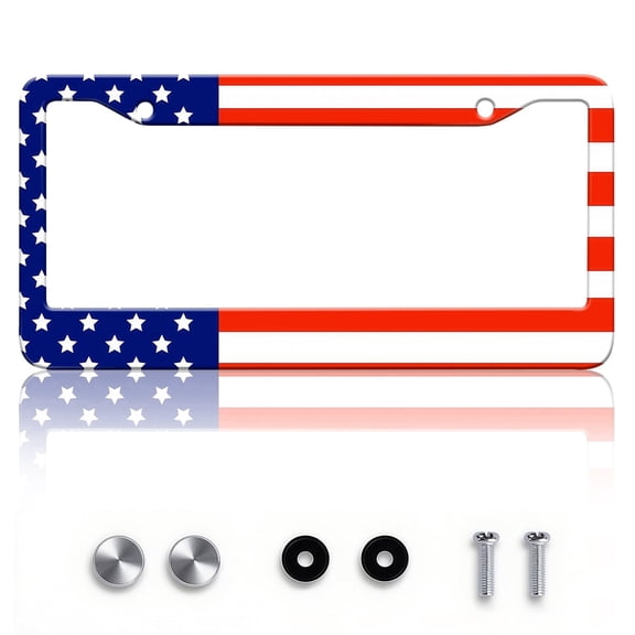 American Flag Metal License Plate Frame Aluminum Material Fits US/Canada 12x6 Inch Standard Plates Patriotic License Plate Frames Car Decorative Parts Car License Plate Frame