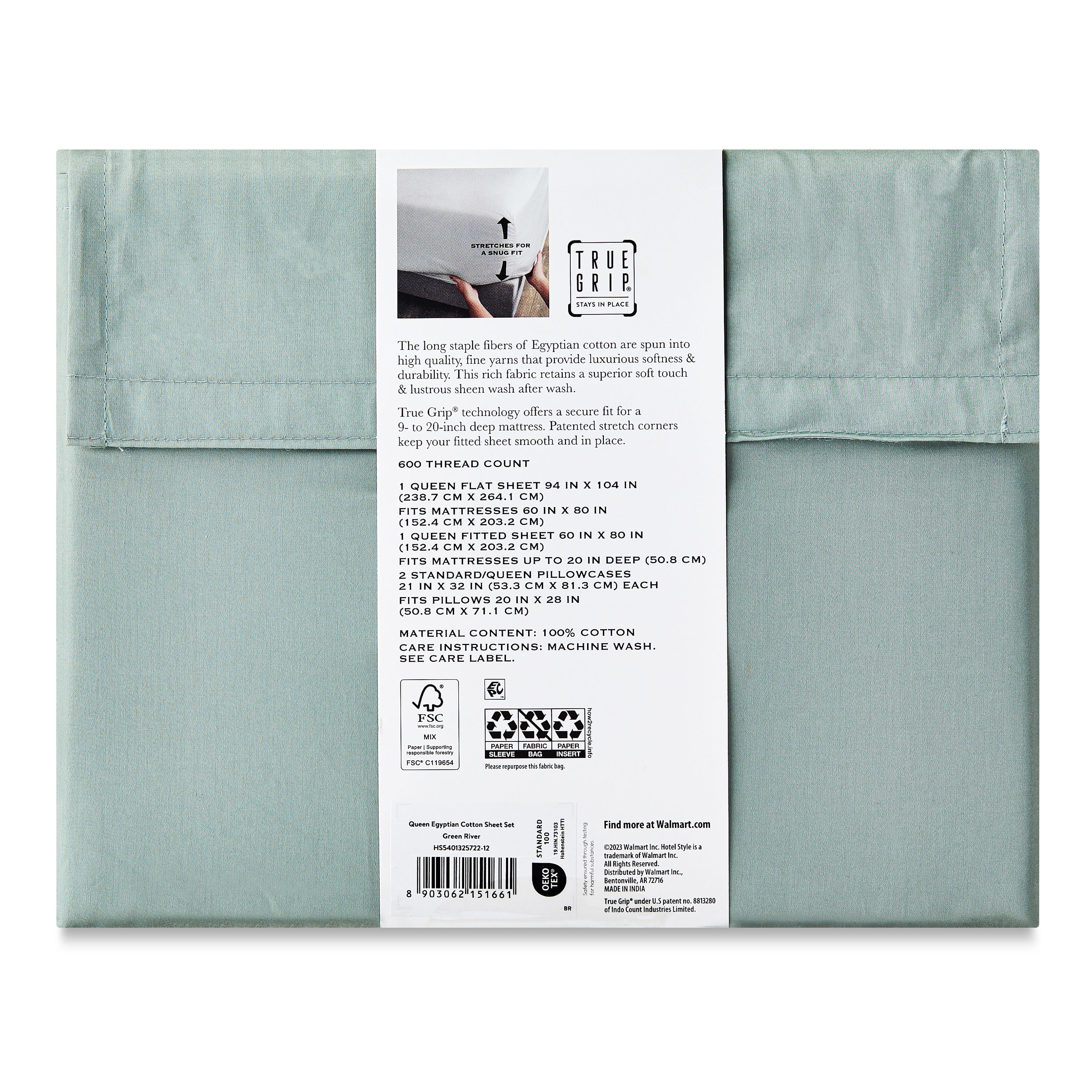 Hotel Style 4-Piece 600 Thread Count Green Egyptian Cotton Bed Sheet Set, Queen - Deep Pocket